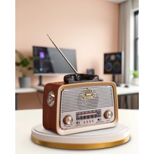 Mabelme Store Eskitme Tasarımlı Ahşap Bluetooth Radyo LED Aydınlatmalı