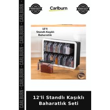 Carlburn 12'li Standlı Kaşıklı Baharatlık Seti Yemek Yapımı Ev Hediyesi Mutfak Aracı