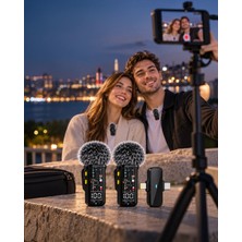 Mabelme Store Kablosuz Çift Yaka Mikrofonu Dijital Ekranlı