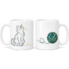 Mabelme Store Kedi ve Yumak 2'li Porselen Kupa Seti - Model 366