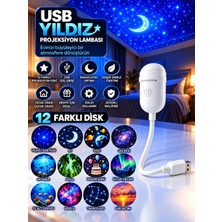 Azurtech USB Yıldız Projeksiyon Lambası 12Diskli Gece Lambası Galaxy Projektör Çocuk Odası Uyku Lambası
