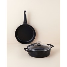 English Home Prime Classic Premium Döküm 3 Parça Tencere-Tava Seti 26-26 cm Siyah
