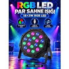 Azurtech Rgb LED Par Sahne Işığı 54 LED 3W Usb-A Kablolu 4 Renkli Dj Parti ve Dekoratif