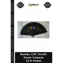 Carlburn Bambu Çift Taraflı Siyah Yelpaze 12'li Paket Şık Parça Parti Malzemesi Kutlama Detayı