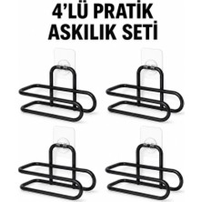 Royaleks Siyah Metal Wc Kağıtlık Yapışkanlı Duvar Tipi Tuvalet Kağıdı Tutucu Seti 4 Adet