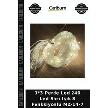 Carlburn 3*3 Perde LED 240 LED Sarı Işık 8 Fonksiyonlu Mz-14-7 Salon Işığı Ev Dekoru