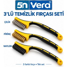 5N Vera Profesyonel Tel Fırça Seti | 3’lü Metal Temizleme, Pas Sökme ve Hobi Fırçası