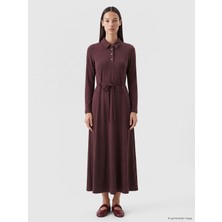LC Waikiki Lcw Everyday Bordo Polo Yaka Belden Oturtmalı Elbise