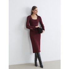 LC Waikiki Lcw Comfort Bordo Kare Yaka Bodycon Triko Elbise