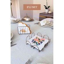 Edora Home 2’li Set Parlak Silver Kare Peçetelik Kafes Peçetelik Mutfak Seti