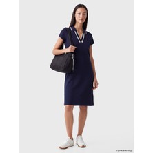 LC Waikiki Lcw Everyday Lacivert Polo Yaka Soft Touch Mini Elbise