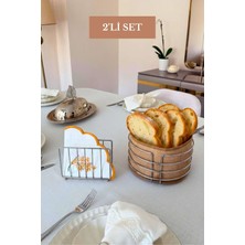 Edora Home 2’li Set Parlak Silver Kafes Peçetelik Yuvarlak Ekmek Sepeti Mutfak Seti