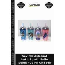 Carlburn Sevimli Astronot Işıklı Pipetli Pullu Suluk 400 ml Renkli Bardak Çocuk Suluğu