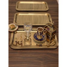 3 Adet Gold Renk Büyük Dikdörtgen Model Çelik Servis ve Sunum Tepsisi 17*33 cm
