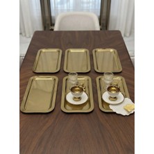 6 Adet Gold Renk Büyük Dikdörtgen Model Servis ve Sunum Tepsisi 17*33 cm Çay Kahve