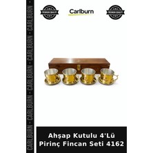 Carlburn Ahşap Kutulu 4'lü Pirinç Fincan Seti 4162 Sunum Takımı Dekoratif Set Ikramluk