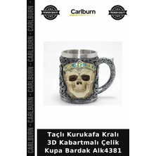 Carlburn Taçlı Kurukafa Kralı 3D Kabartmalı Çelik Kupa Bardak Stil Sahibi Kahve Kupası
