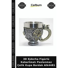 Carlburn 3D Ejderha Figürlü Kabartmalı Paslanmaz Çelik Kupa Bardak Dekoratif Kap Fantastik Mutfak
