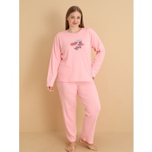 Wordex Fawn 1108 Interlok Büyük Beden Bulut Desenli Kışlık Ev Kadın Pijama Takımı