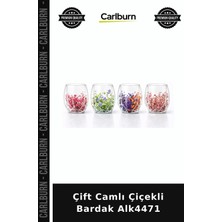 Carlburn Çift Camlı Çiçekli Bardak Cam Kupa Sunum Bardağı Sofralık