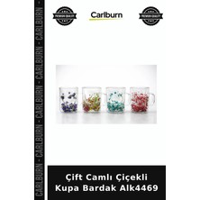 Carlburn Çift Camlı Çiçekli Kupa Bardak Sunum Kupası Cam Bardaklar