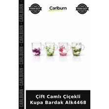 Carlburn Çift Camlı Çiçekli Kupa Bardak Arkadaşa Hediye Ev Hediyesi Kahve Bardağı