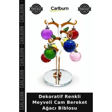 Carlburn Özel Üretim Vitrin Süsü Şık Aksesuar Ofis Dekoru Dekoratif Renkli Meyveli Cam Bereket Ağacı Biblosu