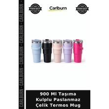 Carlburn 900 ml Taşıma Kulplu Paslanmaz Çelik Termos Mug Seyahat Kupası Sırt Çantası Bardağı