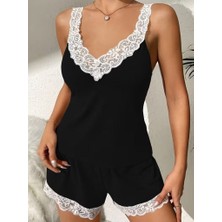 Moda Şehri Kadın Askılı V Yakalı Viskon Bluz ve Short Gecelik Takım
