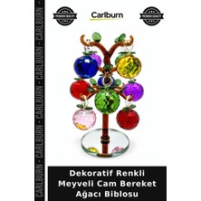 Carlburn Özel Üretim Masa Dekoru Ev Aksesuarı Vitrin Süsü Dekoratif Renkli Meyveli Cam Bereket Ağacı Biblosu