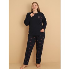 Wordex Fawn 1101 Interlok Büyük Beden Yıldızlı Kışlık Ev Kadın Pijama Takımı