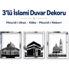 212toyzz Gümüş Renk Mescid-I Aksa, Mescid-I Haram ve Mescid-I Nebevi 3'lü Kare Duvar Dekoru Seti – Islami Ev ve Ofis Dekorasyonu