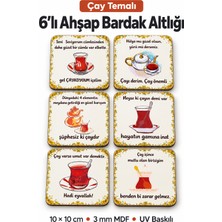 212toyzz 6'lı Çayla Ilgili Güzel Sözler Temalı Ahşap Bardak Altlığı Dekoratif Ev,mutfak,ofis Aksesuarı Seti