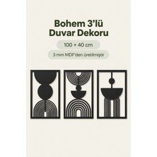 212toyzz Siyah Renk Soyut Bohem Dekoratif 3'lü Duvar Tablosu – Modern Ev, Salon ve Ofis Duvar Dekoru