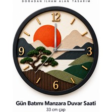 212toyzz Gün Batımı Manzara Duvar Saati – 33 cm Uv Baskılı, Siyah Çerçeveli, Modern Dekoratif Salon ve Oturma Odası Saati