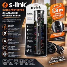 Aydınlatma Dünyam S-Link Akim Korumali Priz  1.8m 1860 Joule 1.5mm 2 USB Port 2.1A/5V 16A 250V 3680W SWV-PRZ010