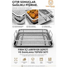 Fırın Içi Airfryer Sepeti ve Damlama Tepsisi Seti Fırın Tepsisi Hava Kızartma Sepeti Fırın Tipi Çıtır Sebze Tavuk Patates Kızartma Rafı 30X22 cm 304 Paslanmaz Çelik Inox 723428