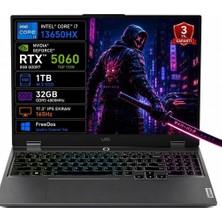 Loq 17IRX10 83JH00CKTR I7-13650HX 32GB 1tb SSD RTX5060 8gb Tgp 115W 17.3" IPS 165Hz Freedos Taşınabilir Bilgisayar