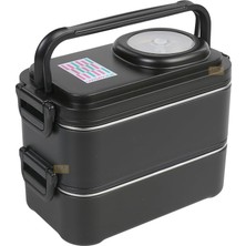 1200ML Lunchbox 2 Katlı 4 Bölmeli Mini Kaseli Çelik Sefer Tası Yemek Kutusu (Siyah)