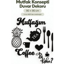 212toyzz Siyah Ahşap Mutfak Konsepti Duvar Dekoru – Kalp, Mutfağım, Ananas ve Bi Kahve Dekoratif Mdf Duvar Süsü Seti 90X90 cm