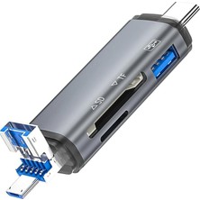 USB Otg Kart Okuyucu Type-C To USB Uçlu Pc Bilgisayar ve Notebook Uyumlu Mikro Sd Kart Okuyucu USB A To USB CADS-307 (3in1)
