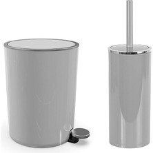 Lenox 5 Lt Pedallı Banyo Çöp Kova Tuvalet Fırçası Set Gri 2'li
