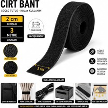 Siyah Cırt Bant 2 cm x 3 Metre – Yapışkansız Velcro Bant – Dikilebilir Kanca Hav Bant Seti