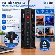 Aydınlatma Dünyam S-Link PRZ03 Prizhive 3m 630 Joule 1.5mm 2 USB 2 Typec 2.4A/5V500V 6000V 6li Akim Korumali Priz