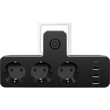 Korumalı Çoklu Priz, 3 Adet USB 1 Adet Type-C Girişi, 3 Adet Priz Girişi, 2500W Termal Korumalı, Hızlı Şarj Destekli, Aç Kapa Düğmesi, Tüm Elektronik Cihazlar Için Uygun Çoklu Şarj Istasyonu