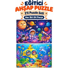 212toyzz 2'li 64 Parça Gezegen ve Denizaltı Temalı Puzzle Seti 27,5X19,5 cm Çocuk Eğitici Yapboz Oyunu