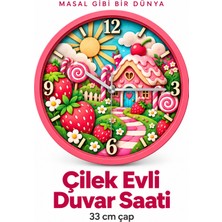 212toyzz Çilek Evli Dekoratif Duvar Saati – 33 cm Uv Baskılı Pembe Çerçeveli, Kız Çocuk ve Bebek Odası Için Renkli Duvar Saati
