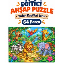 212toyzz 64 Parça Safari Kaşifler Temalı Puzzle Çocuk Eğitici Yapboz Oyunu 27,5X19,5 cm