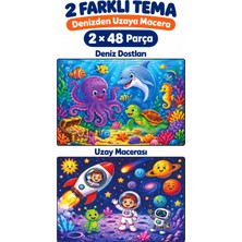 212toyzz 2'li 48 Parça Denizaltı ve Uzay Temalı Puzzle Seti Çocuk Eğitici Yapboz Oyunu Seti 27,5X19,5 cm