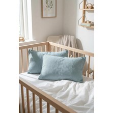 Çift Katlı Müslin Çocuk Yastık KILIFI%100 Pamuk 35X45 cm 2'li Bebek Çocuk Kılıf Seti Mavi